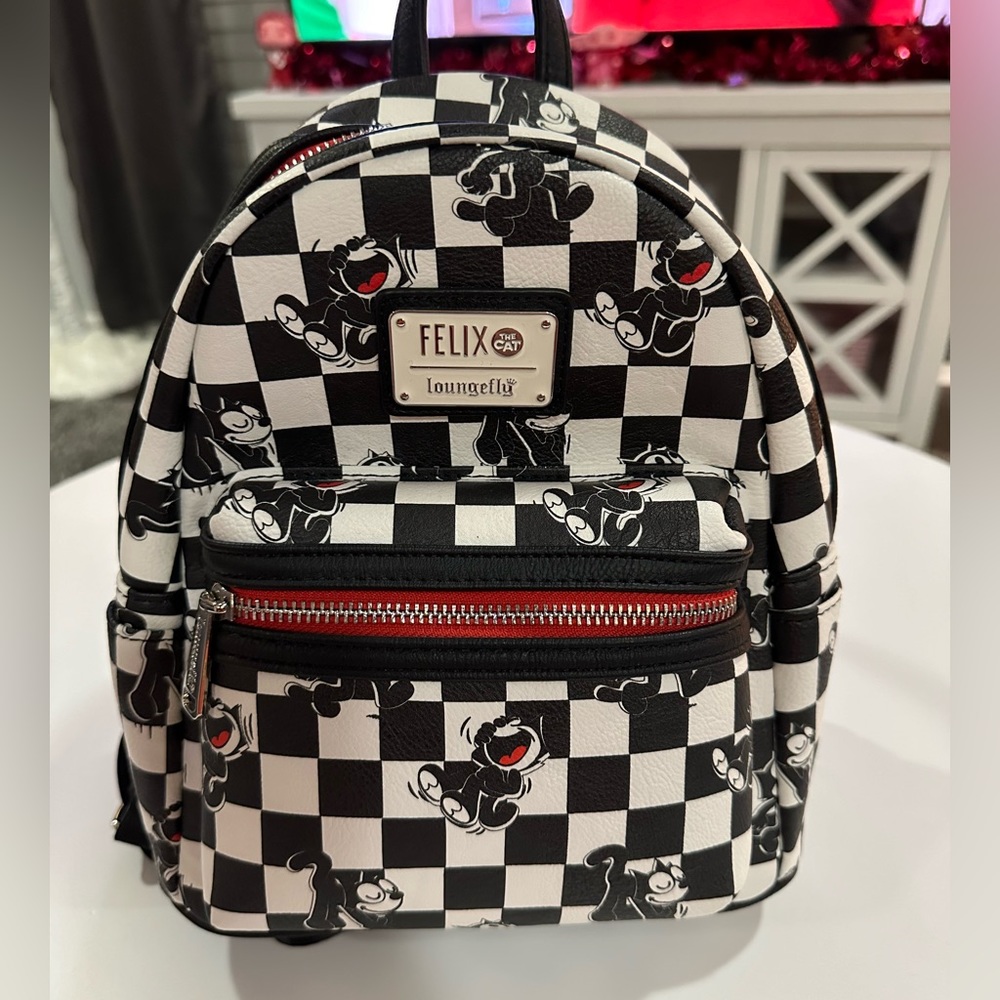 Loungefly Felix the Cat Black and White Checkered 100 Birthday Mini Backpack